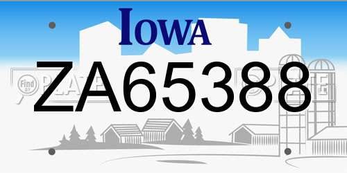 ZA65388 Iowa License Plate
