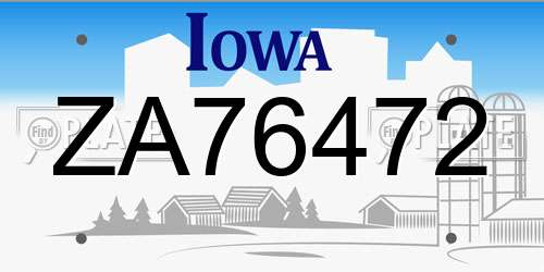 ZA76472 Iowa License Plate