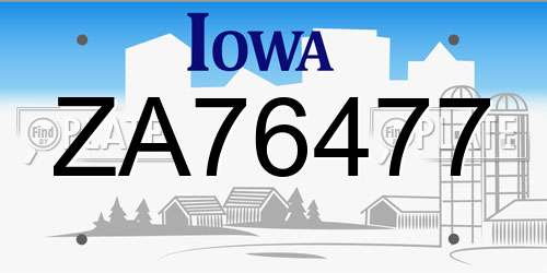 ZA76477 Iowa License Plate