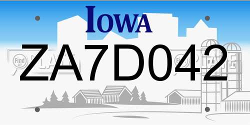 ZA7D042 Iowa License Plate