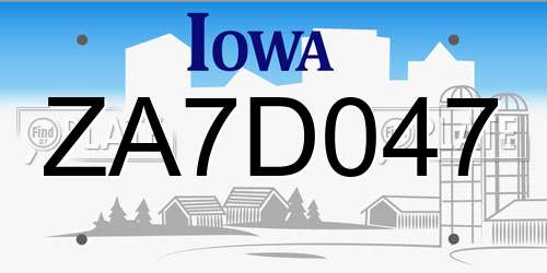 ZA7D047 Iowa License Plate