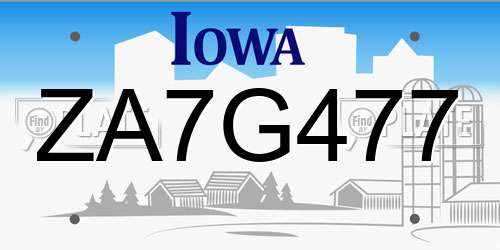 ZA7G477 Iowa License Plate