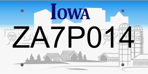 ZA7P014 Iowa License Plate