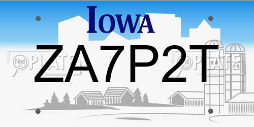 ZA7P2T Iowa License Plate