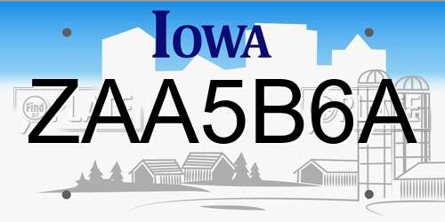 ZAA5B6A Iowa License Plate
