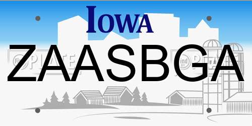 ZAASBGA Iowa License Plate