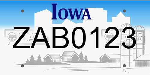 ZAB0123 Iowa License Plate