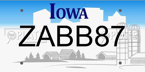 ZABB87 Iowa License Plate