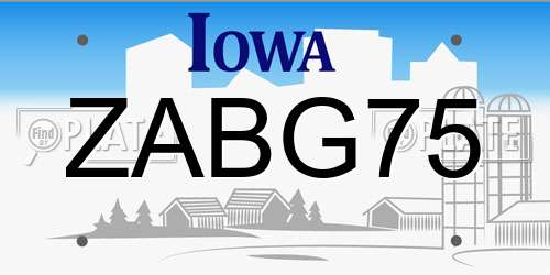 ZABG75 Iowa License Plate