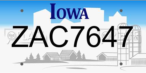 ZAC7647 Iowa License Plate