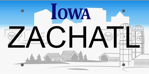 ZACHATL Iowa License Plate