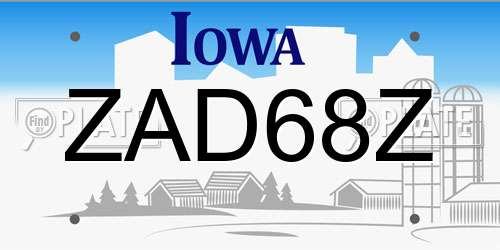 ZAD68Z Iowa License Plate