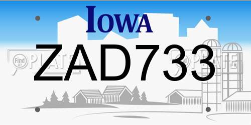 ZAD733 Iowa License Plate
