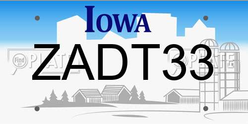 ZADT33 Iowa License Plate