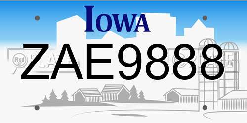 ZAE9888 Iowa License Plate