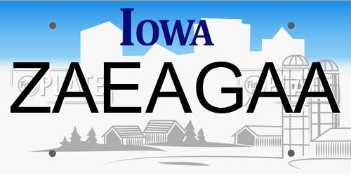 ZAEAGAA Iowa License Plate