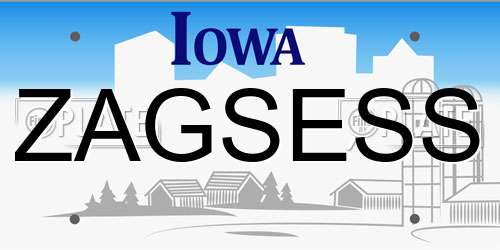 ZAGSESS Iowa License Plate