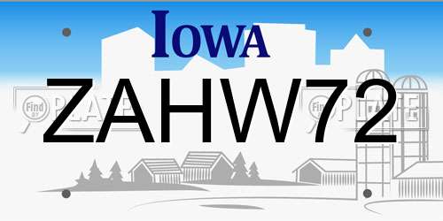 ZAHW72 Iowa License Plate