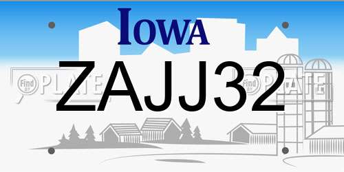 ZAJJ32 Iowa License Plate