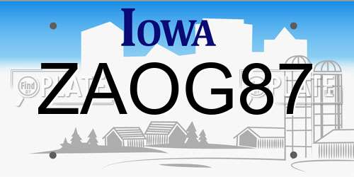 ZAOG87 Iowa License Plate