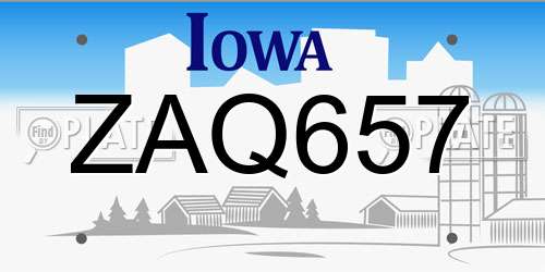 ZAQ657 Iowa License Plate