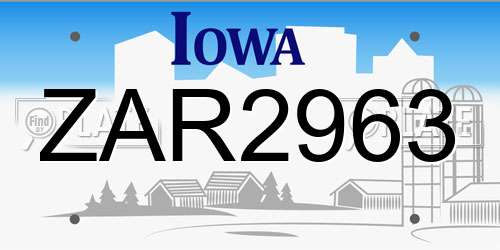 ZAR2963 Iowa License Plate