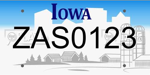 ZAS0123 Iowa License Plate