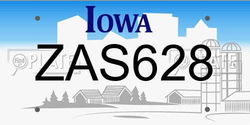 ZAS628 Iowa License Plate