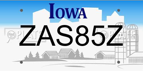 ZAS85Z Iowa License Plate