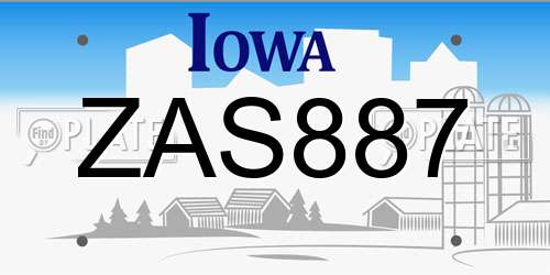 ZAS887 Iowa License Plate