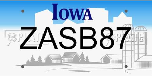 ZASB87 Iowa License Plate