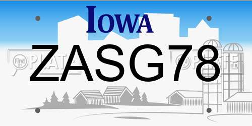 ZASG78 Iowa License Plate