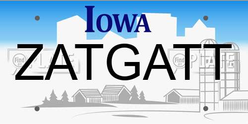 ZATGATT Iowa License Plate