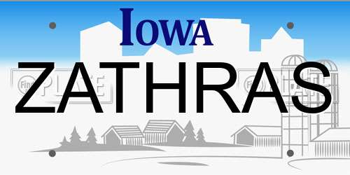 ZATHRAS Iowa License Plate