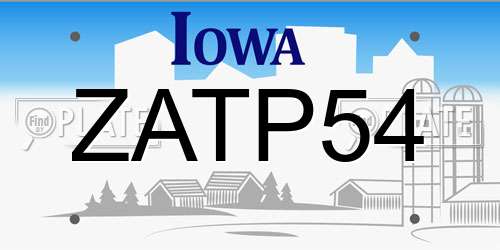 ZATP54 Iowa License Plate