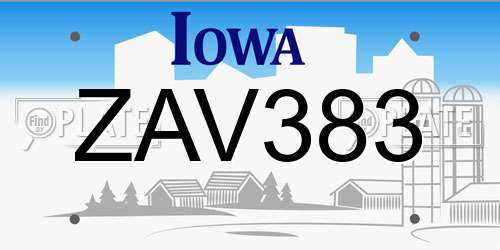 ZAV383 Iowa License Plate