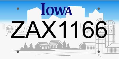 ZAX1166 Iowa License Plate