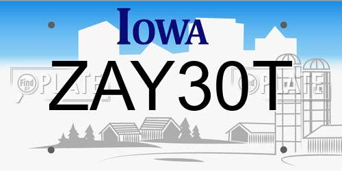ZAY30T Iowa License Plate
