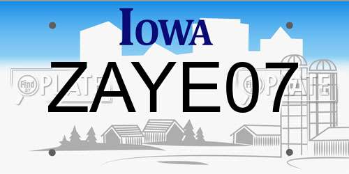 ZAYE07 Iowa License Plate
