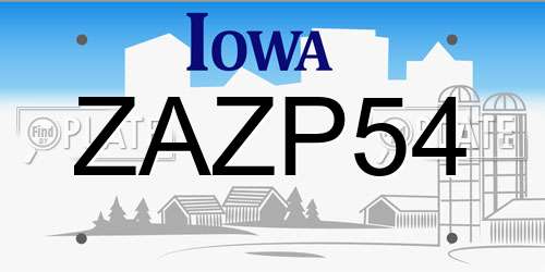 ZAZP54 Iowa License Plate