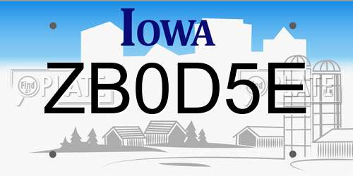 ZB0D5E Iowa License Plate