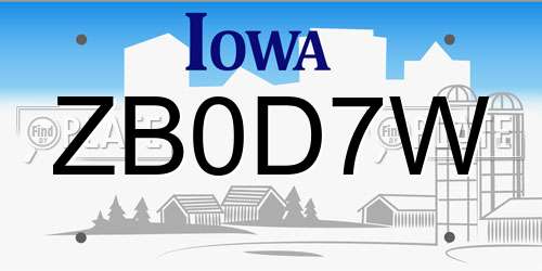 ZB0D7W Iowa License Plate