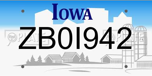 ZB0I942 Iowa License Plate