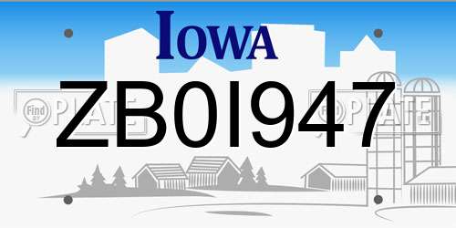 ZB0I947 Iowa License Plate