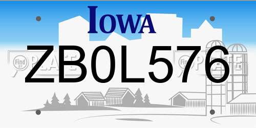 ZB0L576 Iowa License Plate