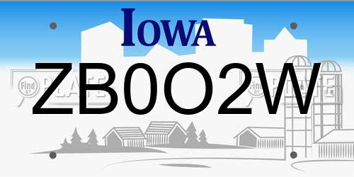 ZB0O2W Iowa License Plate