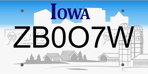 ZB0O7W Iowa License Plate