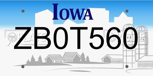 ZB0T560 Iowa License Plate