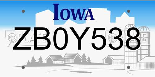ZB0Y538 Iowa License Plate