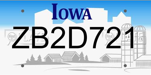 ZB2D721 Iowa License Plate
